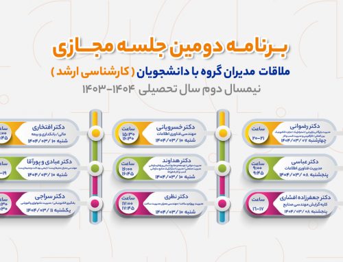 برنامه دومین جلسه مجازی ملاقات مدیران گروه با دانشجویان کارشناسی ارشد اعلام شد (نیم سال دوم ۱۴۰۴-۱۴۰۳)