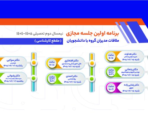 برنامه اولین جلسه مجازی ملاقات مدیران گروه با دانشجویان کارشناسی در ترم جاری اعلام شد