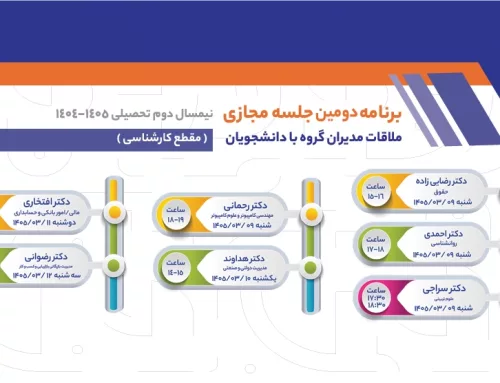 برنامه دومین جلسه مجازی ملاقات مدیران گروه با دانشجویان کارشناسی در ترم جاری اعلام شد